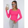 image:imageTrendy Queen Womens Long Sleeve Shirts Crop Tops Fall Fashion Solid Square Neck Going Out Basics Tees Y2k ClothesBright Pink