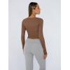 image:imageTrendy Queen Womens Long Sleeve Shirts Crop Tops Fall Fashion Solid Square Neck Going Out Basics Tees Y2k ClothesBrown