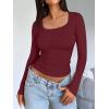 image:imageTrendy Queen Womens Long Sleeve Shirts Crop Tops Fall Fashion Solid Square Neck Going Out Basics Tees Y2k ClothesBurgundy