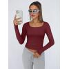 image:imageTrendy Queen Womens Long Sleeve Shirts Crop Tops Fall Fashion Solid Square Neck Going Out Basics Tees Y2k ClothesBurgundy