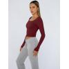 image:imageTrendy Queen Womens Long Sleeve Shirts Crop Tops Fall Fashion Solid Square Neck Going Out Basics Tees Y2k ClothesBurgundy