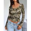 image:imageTrendy Queen Womens Long Sleeve Shirts Crop Tops Fall Fashion Solid Square Neck Going Out Basics Tees Y2k ClothesCamo