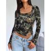 image:imageTrendy Queen Womens Long Sleeve Shirts Crop Tops Fall Fashion Solid Square Neck Going Out Basics Tees Y2k ClothesCamoblack