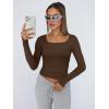 image:imageTrendy Queen Womens Long Sleeve Shirts Crop Tops Fall Fashion Solid Square Neck Going Out Basics Tees Y2k ClothesChocolate