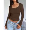 image:imageTrendy Queen Womens Long Sleeve Shirts Crop Tops Fall Fashion Solid Square Neck Going Out Basics Tees Y2k ClothesChocolate