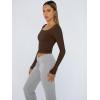 image:imageTrendy Queen Womens Long Sleeve Shirts Crop Tops Fall Fashion Solid Square Neck Going Out Basics Tees Y2k ClothesChocolate