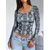 image:imageTrendy Queen Womens Long Sleeve Shirts Crop Tops Fall Fashion Solid Square Neck Going Out Basics Tees Y2k ClothesCobra