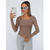 image:imageTrendy Queen Womens Long Sleeve Shirts Crop Tops Fall Fashion Solid Square Neck Going Out Basics Tees Y2k ClothesCoffee Grey