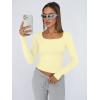 image:imageTrendy Queen Womens Long Sleeve Shirts Crop Tops Fall Fashion Solid Square Neck Going Out Basics Tees Y2k ClothesCreamy Yellow