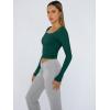 image:imageTrendy Queen Womens Long Sleeve Shirts Crop Tops Fall Fashion Solid Square Neck Going Out Basics Tees Y2k ClothesDark Green