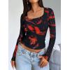 image:imageTrendy Queen Womens Long Sleeve Shirts Crop Tops Fall Fashion Solid Square Neck Going Out Basics Tees Y2k ClothesFlame