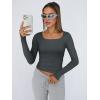 image:imageTrendy Queen Womens Long Sleeve Shirts Crop Tops Fall Fashion Solid Square Neck Going Out Basics Tees Y2k ClothesGray