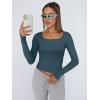 image:imageTrendy Queen Womens Long Sleeve Shirts Crop Tops Fall Fashion Solid Square Neck Going Out Basics Tees Y2k ClothesHaze Blue