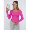 image:imageTrendy Queen Womens Long Sleeve Shirts Crop Tops Fall Fashion Solid Square Neck Going Out Basics Tees Y2k ClothesHot Pink