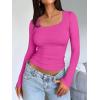 image:imageTrendy Queen Womens Long Sleeve Shirts Crop Tops Fall Fashion Solid Square Neck Going Out Basics Tees Y2k ClothesHot Pink