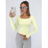 image:imageTrendy Queen Womens Long Sleeve Shirts Crop Tops Fall Fashion Solid Square Neck Going Out Basics Tees Y2k ClothesLemon Yellow