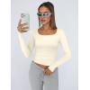 image:imageTrendy Queen Womens Long Sleeve Shirts Crop Tops Fall Fashion Solid Square Neck Going Out Basics Tees Y2k ClothesLight Apricot