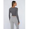image:imageTrendy Queen Womens Long Sleeve Shirts Crop Tops Fall Fashion Solid Square Neck Going Out Basics Tees Y2k ClothesLight Gray