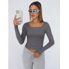 image:imageTrendy Queen Womens Long Sleeve Shirts Crop Tops Fall Fashion Solid Square Neck Going Out Basics Tees Y2k ClothesLight Gray