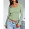 image:imageTrendy Queen Womens Long Sleeve Shirts Crop Tops Fall Fashion Solid Square Neck Going Out Basics Tees Y2k ClothesLight Green
