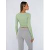 image:imageTrendy Queen Womens Long Sleeve Shirts Crop Tops Fall Fashion Solid Square Neck Going Out Basics Tees Y2k ClothesLight Green