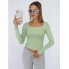 image:imageTrendy Queen Womens Long Sleeve Shirts Crop Tops Fall Fashion Solid Square Neck Going Out Basics Tees Y2k ClothesLight Green