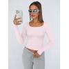 image:imageTrendy Queen Womens Long Sleeve Shirts Crop Tops Fall Fashion Solid Square Neck Going Out Basics Tees Y2k ClothesLight Pink