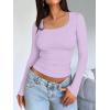 image:imageTrendy Queen Womens Long Sleeve Shirts Crop Tops Fall Fashion Solid Square Neck Going Out Basics Tees Y2k ClothesLight Purple