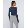 image:imageTrendy Queen Womens Long Sleeve Shirts Crop Tops Fall Fashion Solid Square Neck Going Out Basics Tees Y2k ClothesNavy