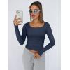 image:imageTrendy Queen Womens Long Sleeve Shirts Crop Tops Fall Fashion Solid Square Neck Going Out Basics Tees Y2k ClothesNavy