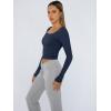 image:imageTrendy Queen Womens Long Sleeve Shirts Crop Tops Fall Fashion Solid Square Neck Going Out Basics Tees Y2k ClothesNavy