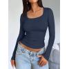 image:imageTrendy Queen Womens Long Sleeve Shirts Crop Tops Fall Fashion Solid Square Neck Going Out Basics Tees Y2k ClothesNavy
