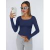 image:imageTrendy Queen Womens Long Sleeve Shirts Crop Tops Fall Fashion Solid Square Neck Going Out Basics Tees Y2k ClothesNavy Blue