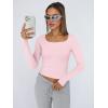 image:imageTrendy Queen Womens Long Sleeve Shirts Crop Tops Fall Fashion Solid Square Neck Going Out Basics Tees Y2k ClothesPink