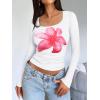image:imageTrendy Queen Womens Long Sleeve Shirts Crop Tops Fall Fashion Solid Square Neck Going Out Basics Tees Y2k ClothesPink Flower