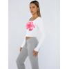 image:imageTrendy Queen Womens Long Sleeve Shirts Crop Tops Fall Fashion Solid Square Neck Going Out Basics Tees Y2k ClothesPink Flower