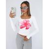 image:imageTrendy Queen Womens Long Sleeve Shirts Crop Tops Fall Fashion Solid Square Neck Going Out Basics Tees Y2k ClothesPink Flower