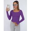 image:imageTrendy Queen Womens Long Sleeve Shirts Crop Tops Fall Fashion Solid Square Neck Going Out Basics Tees Y2k ClothesPurple