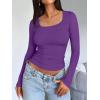 image:imageTrendy Queen Womens Long Sleeve Shirts Crop Tops Fall Fashion Solid Square Neck Going Out Basics Tees Y2k ClothesPurple