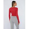 image:imageTrendy Queen Womens Long Sleeve Shirts Crop Tops Fall Fashion Solid Square Neck Going Out Basics Tees Y2k ClothesRed