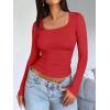 image:imageTrendy Queen Womens Long Sleeve Shirts Crop Tops Fall Fashion Solid Square Neck Going Out Basics Tees Y2k ClothesRed