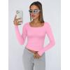 image:imageTrendy Queen Womens Long Sleeve Shirts Crop Tops Fall Fashion Solid Square Neck Going Out Basics Tees Y2k ClothesRose Pink
