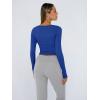 image:imageTrendy Queen Womens Long Sleeve Shirts Crop Tops Fall Fashion Solid Square Neck Going Out Basics Tees Y2k ClothesRoyal Blue