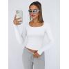 image:imageTrendy Queen Womens Long Sleeve Shirts Crop Tops Fall Fashion Solid Square Neck Going Out Basics Tees Y2k ClothesWhite