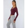 image:imageTrendy Queen Womens Long Sleeve Shirts Crop Tops Fall Fashion Solid Square Neck Going Out Basics Tees Y2k ClothesWine Red