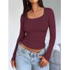 image:imageTrendy Queen Womens Long Sleeve Shirts Crop Tops Fall Fashion Solid Square Neck Going Out Basics Tees Y2k ClothesWine Red