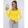 image:imageTrendy Queen Womens Long Sleeve Shirts Crop Tops Fall Fashion Solid Square Neck Going Out Basics Tees Y2k ClothesYellow