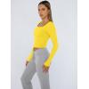 image:imageTrendy Queen Womens Long Sleeve Shirts Crop Tops Fall Fashion Solid Square Neck Going Out Basics Tees Y2k ClothesYellow