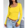 image:imageTrendy Queen Womens Long Sleeve Shirts Crop Tops Fall Fashion Solid Square Neck Going Out Basics Tees Y2k ClothesYellow