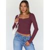 image:imageTrendy Queen Womens Long Sleeve Tops Going Out Top Trendy Cute Shirt Y2k Clothes Fashion Clothing Fall Outfits 2026Wine Red
